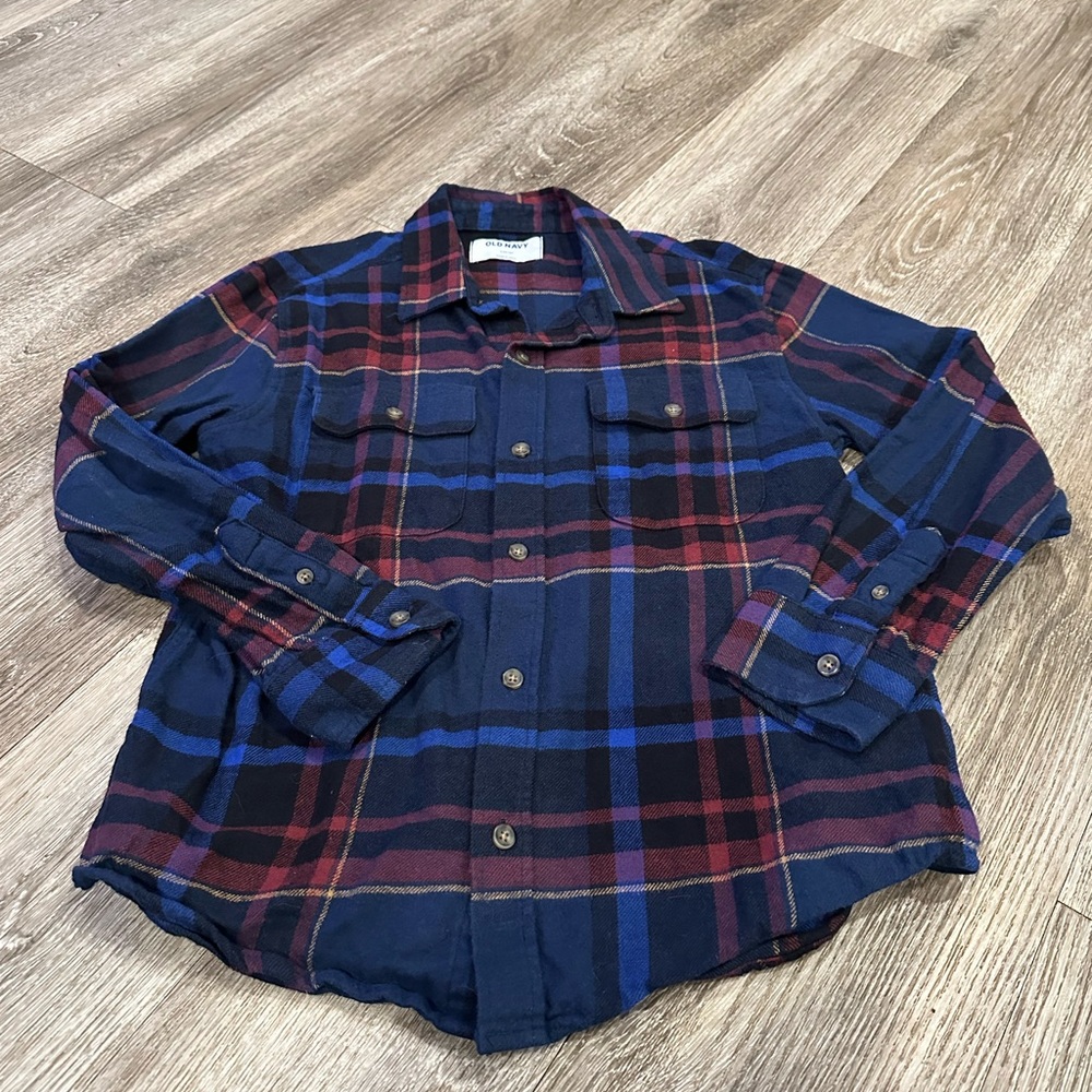 Old Navy Boy’s Navy and Burgundy Plaid Shirt